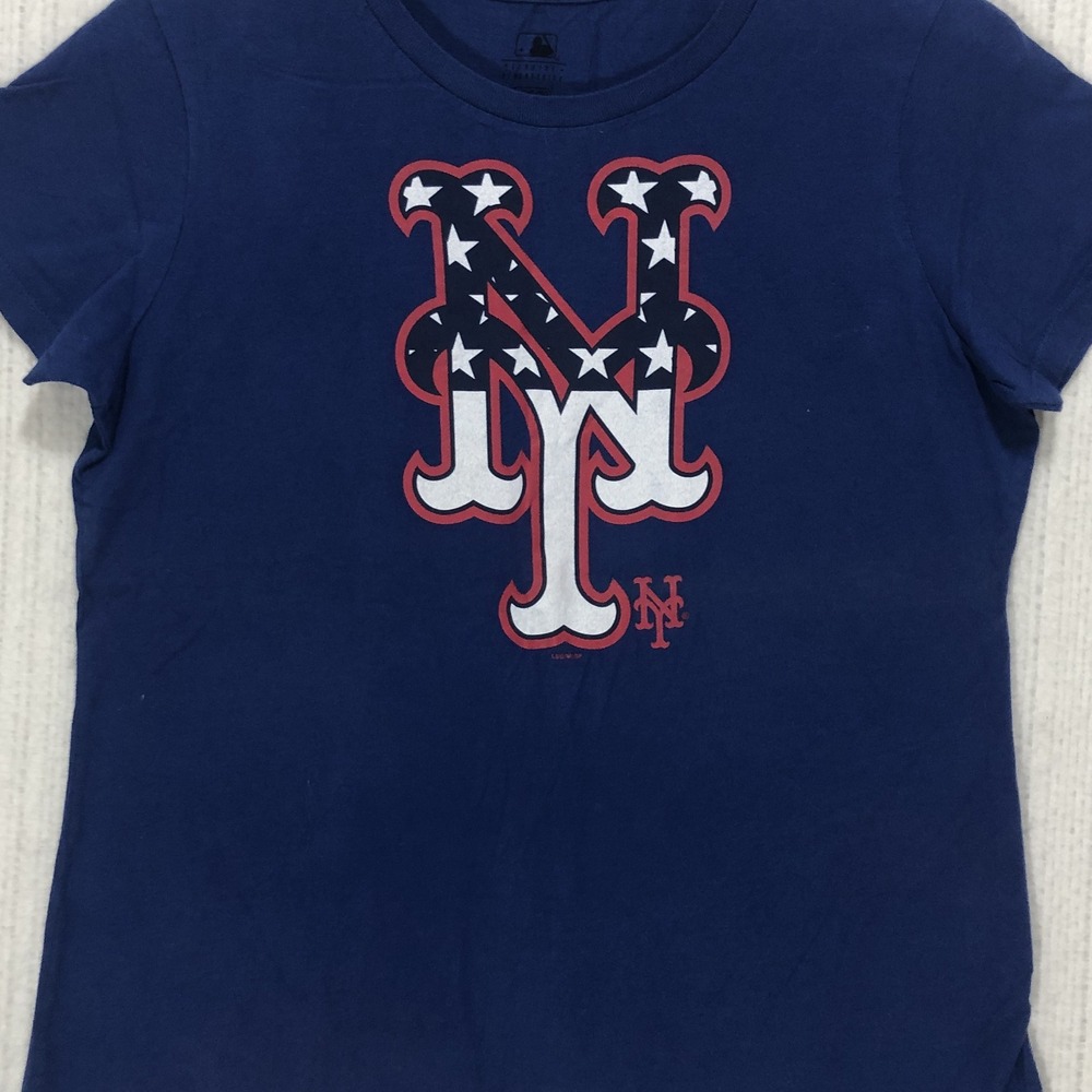 MLB Genuine Merchandise New York Mets Navy Blue Stars Stripes T-Shirt Womens XL